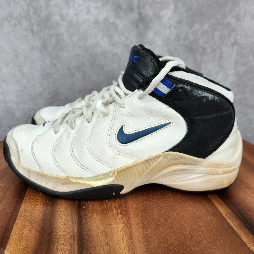 Vtg Nike Retro Basketball Shoes Mens 8 White Blue Leather‎ Sneakers 307686-142